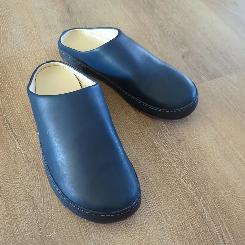 Olukai Hamani Men Size 10 Blue Leather Slip-on Mules Comfort Casual Versatile